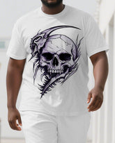 Bones Break Not Dreams Men's Simple Skull Print Big & Tall Short Sleeve T-shirt and Shorts Set
